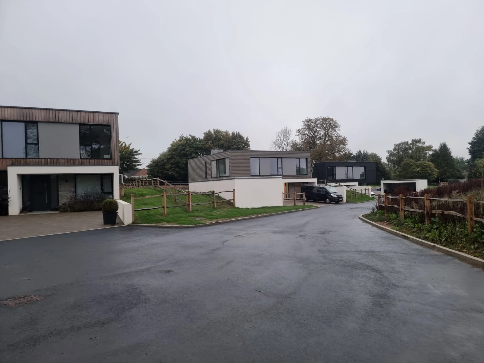 New access road leading to the completed houses